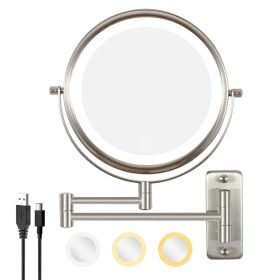 8 Inch Wall-Mounted Makeup Mirror, Double Sided 1x/10x Magnifying Makeup Mirror, 3 Colour Lights Touch Screen Dimmable Bathroom Mirror, 360¬∞ Swivel V