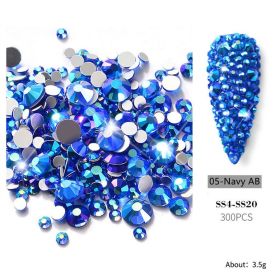 1bag 300 pieces of nail art accessories new nail art size mixed set color flat bottom rhinestones hot diamonds Symphony AB diamonds (Color: 05-Navy AB)